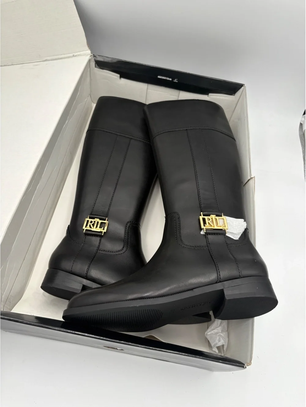 Lauren Ralph Lauren $275 NEW Black Leather Knee-High RL Boots Size 5.5B